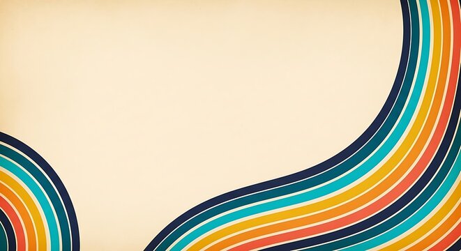Retro 70s style abstract background with colorful wavy rainbow stripes