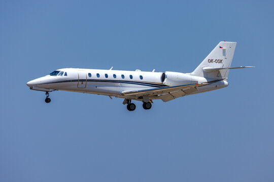 Luqa, Malta - June 26, 2026: Cessna 680 Citation Sovereign (REG: OK-OSK) on finals runway 31.