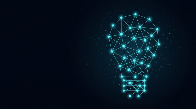 Digital light bulb concept made of glowing nodes and network connections