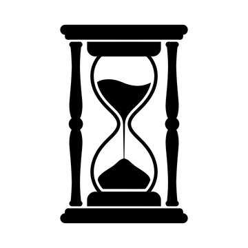Hourglass, sand timer, black silhouette, vector icon, time measurement