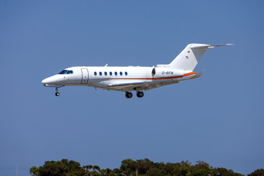 Luqa, Malta - June 26, 2026: Cessna 680 Citation Sovereign (REG: OK-OSK) on finals runway 31.