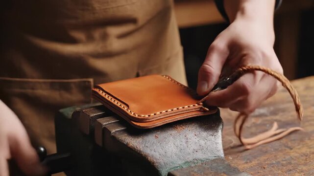 Artisan Leather Crafting Process for Handmade Wallets and Accessories.