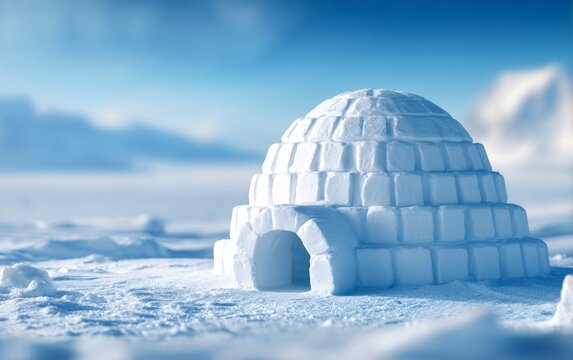 Traditional Inuit Igloo in a Snowy Landscape Under a Clear Sky