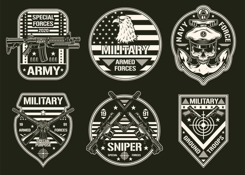 Military logo designs in black