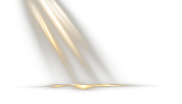 Golden spotlight PNG transparent overlay with diagonal glowing light beams, on transparent background