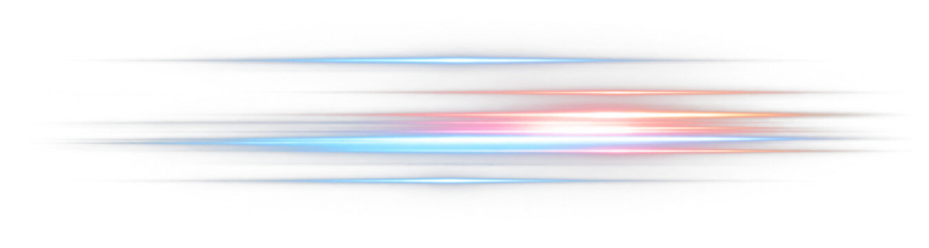 Blue and red lens flare PNG transparent overlay with horizontal glowing light streak, on transparent background