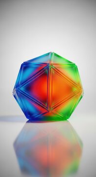 A sharp geometric object rests on a mirrored surface, showing the tangible essence of existence and fundamental truth in the world, tangible, geometry, focus