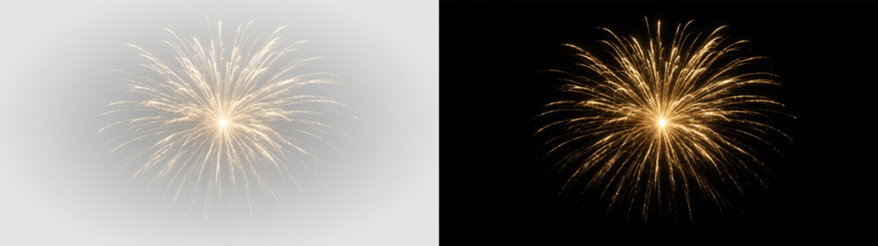 Golden glowing sparkle PNG overlay with radiant starburst fireworks, on transparent background