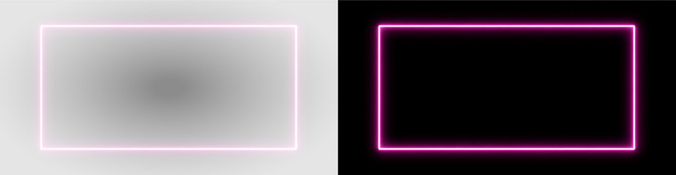 Pink glowing neon rectangle PNG overlay with luminous rounded border, on transparent background