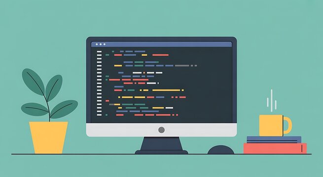 Computer Monitor Displaying Programming Code Digital Illustration