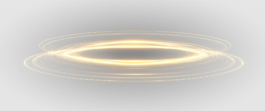 Golden glowing lens flare PNG overlay with radiant optical halo ring, on transparent background