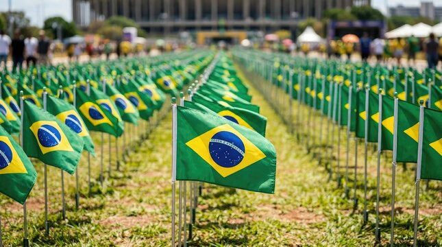 Brazilian flags waving in a field national pride and celebration