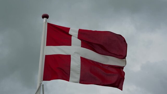 Danish national flag waving in the wind