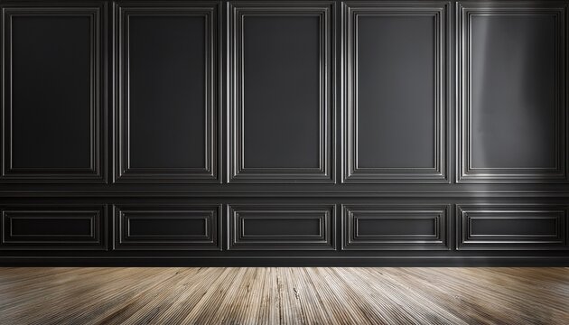 black classic wall panel in the empty room interior for background