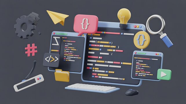 Programmer Typing Source Code on Computer for Software Development