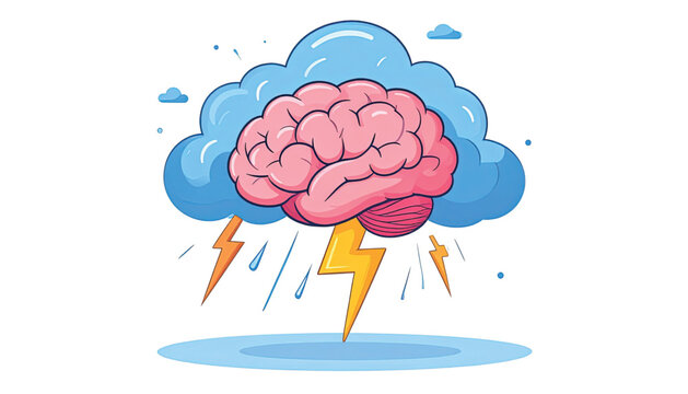 Brain with stormy weather conditions.