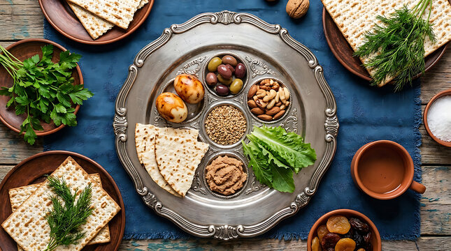 Passover Seder Plate on Table passover seder plate
