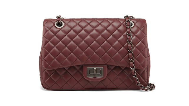 Burgundy quilted leather shoulder bag with chain strap and clasp