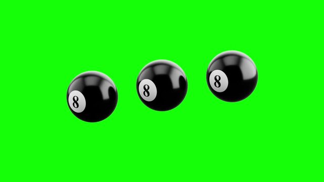 3D Pool 8 Balls Loading Loop Animation with Green Screen Chroma Key, and Black and White Background