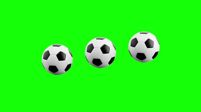 3D Soccer Balls Loading Loop Animation with Green Screen Chroma Key, and Black and White Background