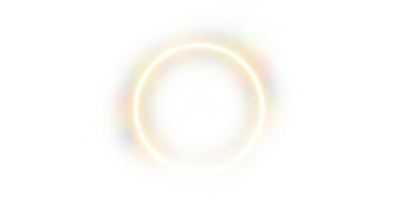 Abstract glowing light ring with ethereal rainbow prism effects, soft circular halo frame with iridescent aura, minimalist 3D render design element for modern digital backgrounds © PNG