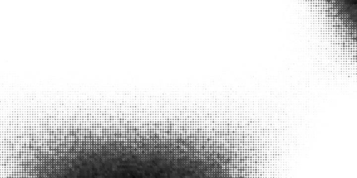 Black halftone wave background. Dotted curved flow wallpaper. Abstract textured grainy fluid backdrop. Vector grit pop art swoosh element for poster, banner, overlay, card, brochure, flyer, leaflet