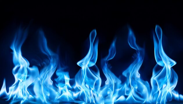 dynamic blue gas flames flickering on a black background