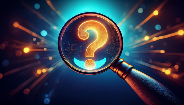 the magnifying glass with glowing question mark revealing mystery and uncertainty