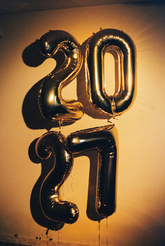 Gold Balloons Celebrating New Year 2027 Film Photo