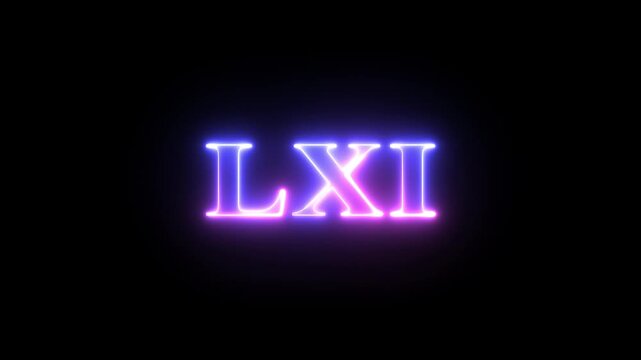 Multi colored inscription roman numerals LXI with light colored spots floating inside looped alpha channel at the end. 4K footage download