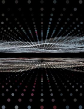 Abstract digital network data flow visualization with glowing nodes.