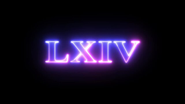 Multi colored inscription roman numerals LXIV with light colored spots floating inside looped alpha channel at the end. 4K footage download