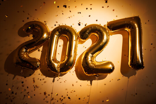 Gold balloons shaped as 2027 new year decoration