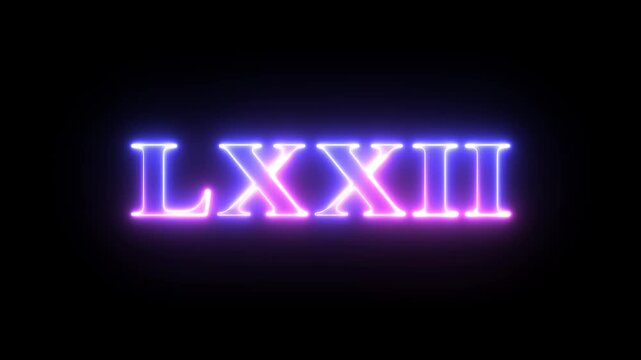 Multi colored inscription roman numerals LXXII with light colored spots floating inside looped alpha channel at the end. 4K footage download