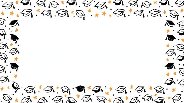 Graduation cap and star pattern frame, handdrawn doodle style border for celebration