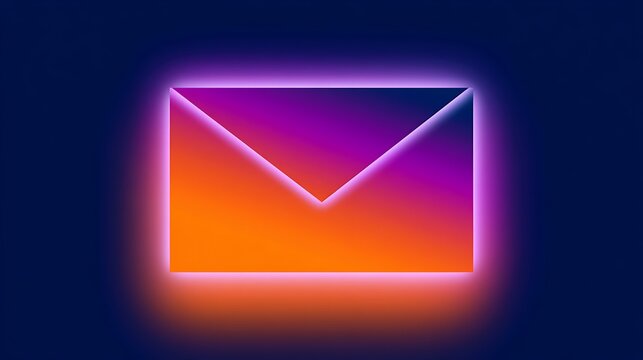 Glowing neon envelope icon with vibrant orange and purple gradient light effect on a dark background