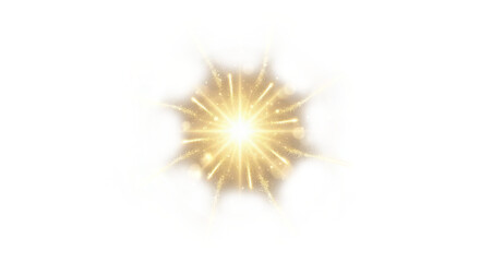 Fototapeta premium Golden star burst with glowing light particles, magical sparkling light effect isolated on white background. Abstract shining sunburst design for luxury branding, holiday card
