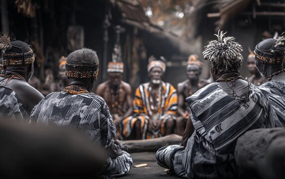 Gathering of Elders in African Village Celebrating Cultural Heritage