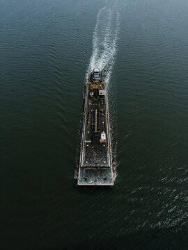 Aerial View of Cargo Barge on Water