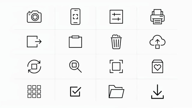 Collection of various computer and technology icons on white background