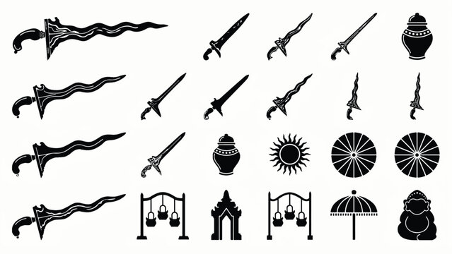 Collection of various fantasy weapons and Asian inspired icons