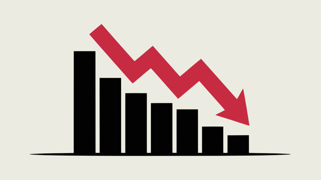 Business Decline Bar Chart with Red Downward Arrow Flat Minimalist Vector.eps