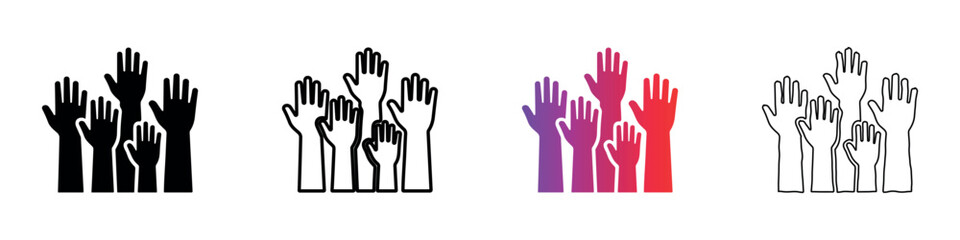 Fototapeta premium Variety of raised hands in different colors and styles for social themes