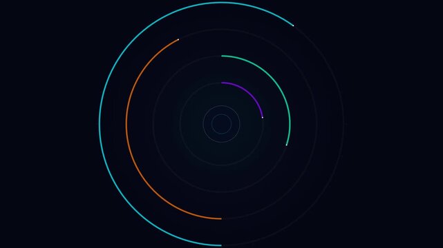 Chronograph interface tracking life balance data. Infographic dial loop measuring health status work routine daily time schedule and fitness tracking metrics on abstract dark app display for lifestyle