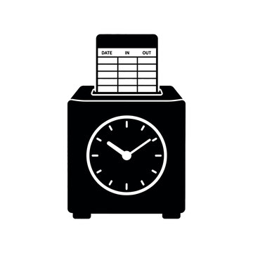Black silhouette of a time clock machine with an inserted employee time card