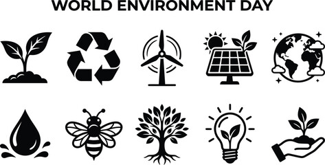 Fototapeta premium Black icons for world environment day