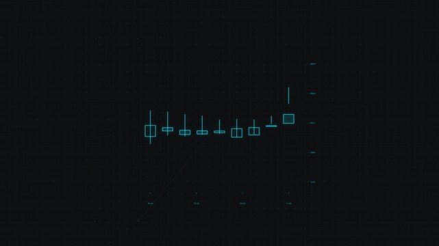 Animated financial candlestick chart displaying stock market trading data, price movement and investment analysis, supporting business strategy, technical forecasting and market monitoring.