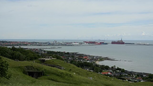Scenic view of frederikshavn coastal town and harbor in denmark