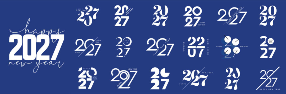 Collection of modern 2027 Happy New Year symbols. Happy new year 2027 design, 2027 logo text design. new year celebration concept . Vector illustration
