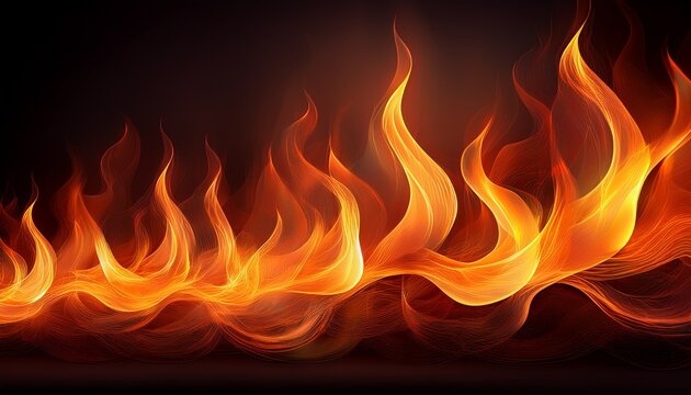 row of vibrant orange flames burning on dark background